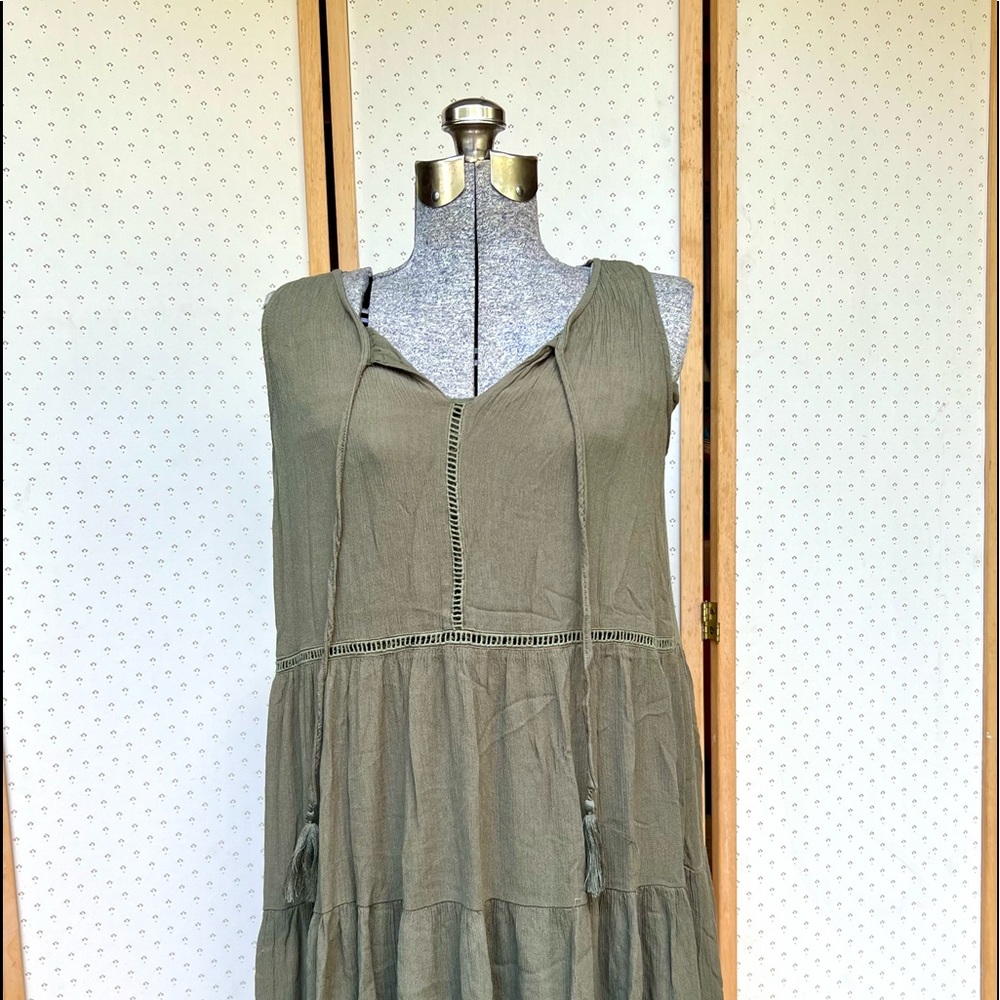 Olive Green Bohemian Boho Indie Flowy Open Dress